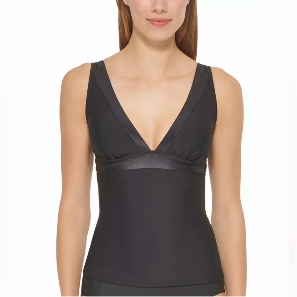 NWT DKNY V-Neck Shimmer Trim Tankini